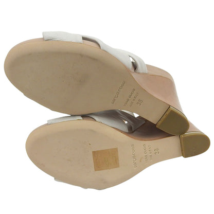 Sergio Rossi セルジオロッシ リボンデザイン 厚底 ハイヒール アンクルストラップ サンダル レディース ホワイト 38 シューズ 38