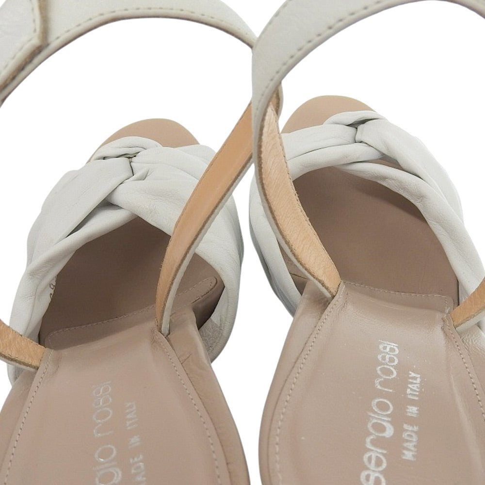 Sergio Rossi セルジオロッシ リボンデザイン 厚底 ハイヒール アンクルストラップ サンダル レディース ホワイト 38 シューズ 38