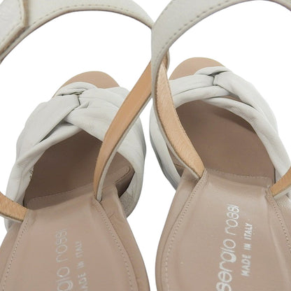 Sergio Rossi セルジオロッシ リボンデザイン 厚底 ハイヒール アンクルストラップ サンダル レディース ホワイト 38 シューズ 38