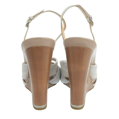 Sergio Rossi セルジオロッシ リボンデザイン 厚底 ハイヒール アンクルストラップ サンダル レディース ホワイト 38 シューズ 38