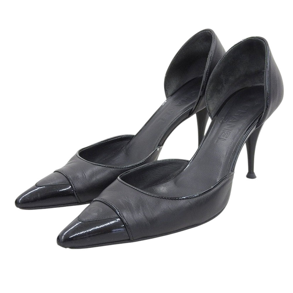 CHANEL シャネル レザー ポインテッドトゥ ココマーク パンプス レディース ブラック 37 1/2 シューズ 37.5