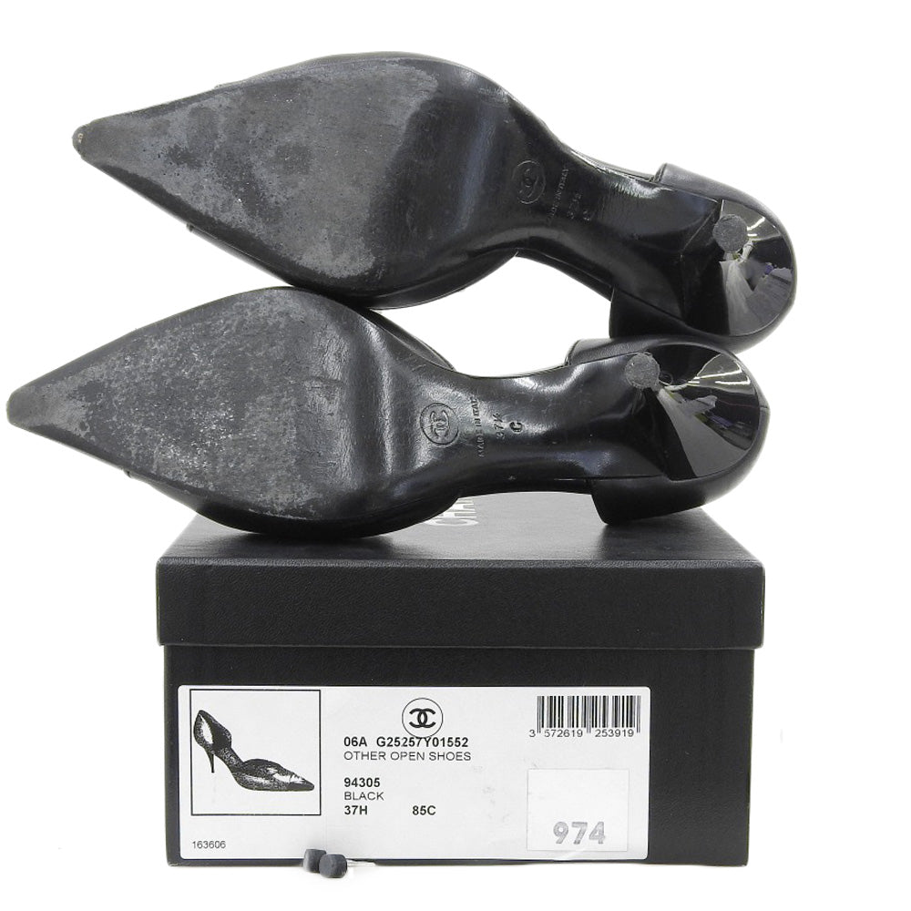CHANEL シャネル レザー ポインテッドトゥ ココマーク パンプス レディース ブラック 37 1/2 シューズ 37.5