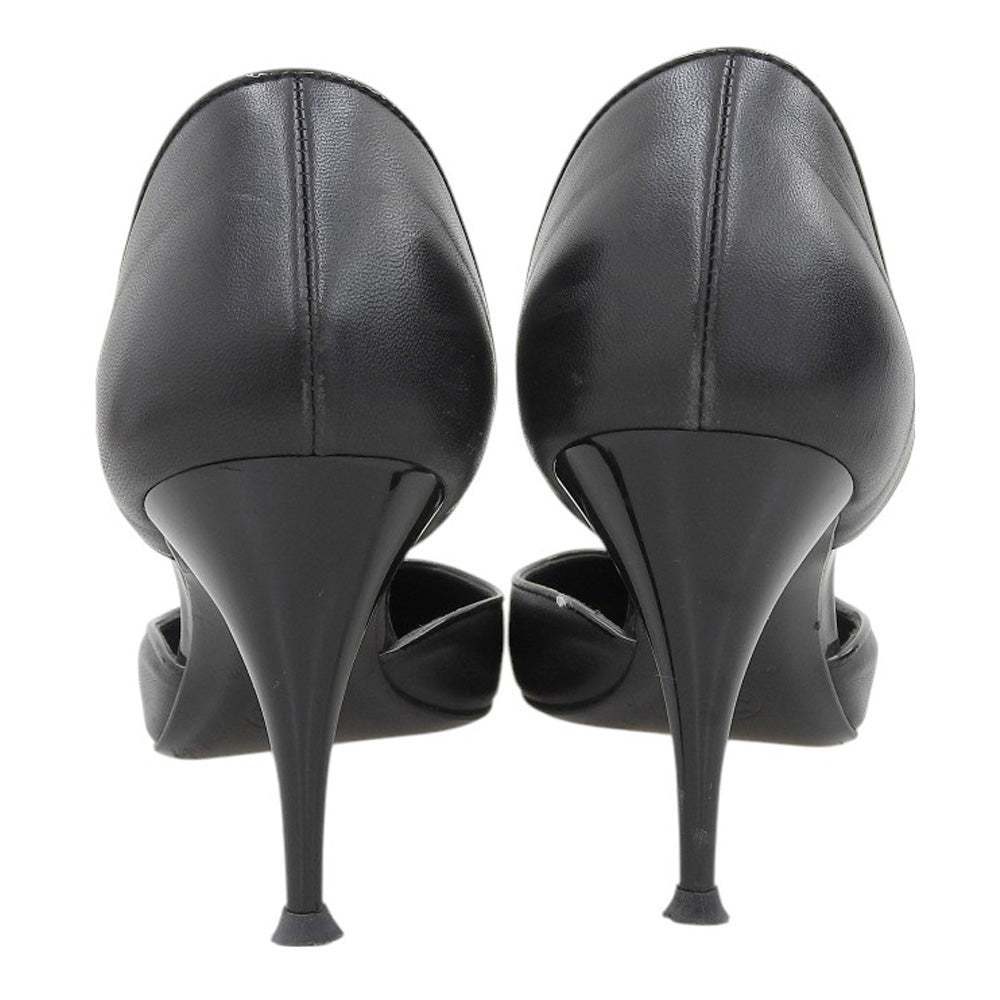 CHANEL シャネル レザー ポインテッドトゥ ココマーク パンプス レディース ブラック 37 1/2 シューズ 37.5