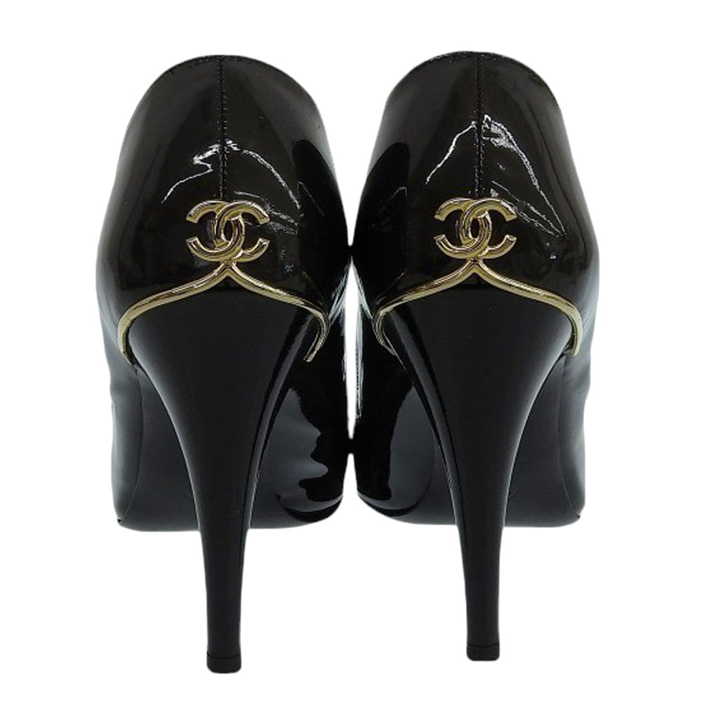 CHANEL シャネル パテント ココマーク ラウンドトゥ パンプス レディース ブラック系 38 シューズ 38