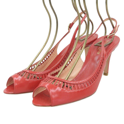 Sergio Rossi セルジオロッシ 美品 レザー オープントゥ サンダル パンプス レディース レッド 38 シューズ 38