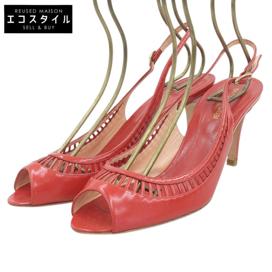Sergio Rossi セルジオロッシ 美品 レザー オープントゥ サンダル パンプス レディース レッド 38 シューズ 38
