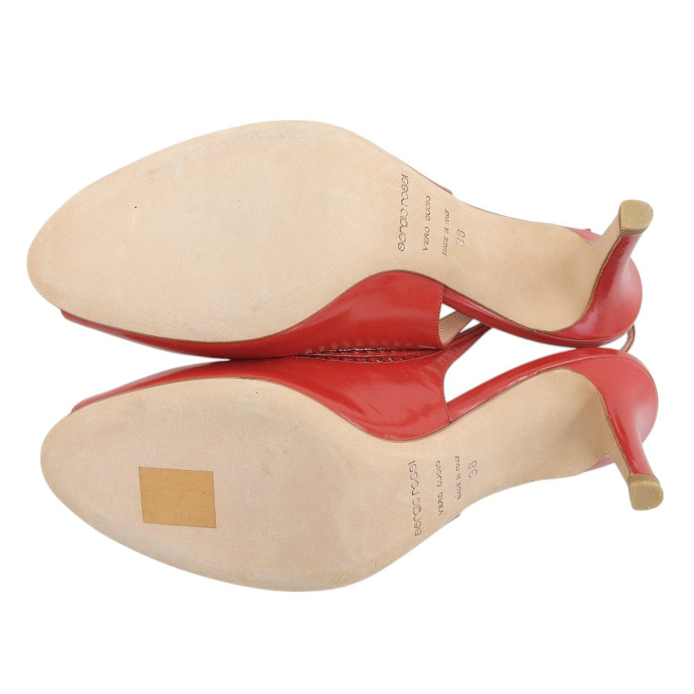 Sergio Rossi セルジオロッシ 美品 レザー オープントゥ サンダル パンプス レディース レッド 38 シューズ 38