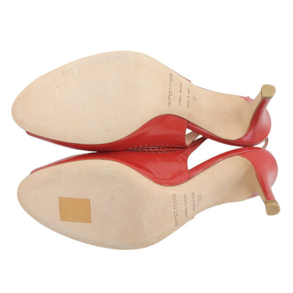 Sergio Rossi セルジオロッシ 美品 レザー オープントゥ サンダル パンプス レディース レッド 38 シューズ 38