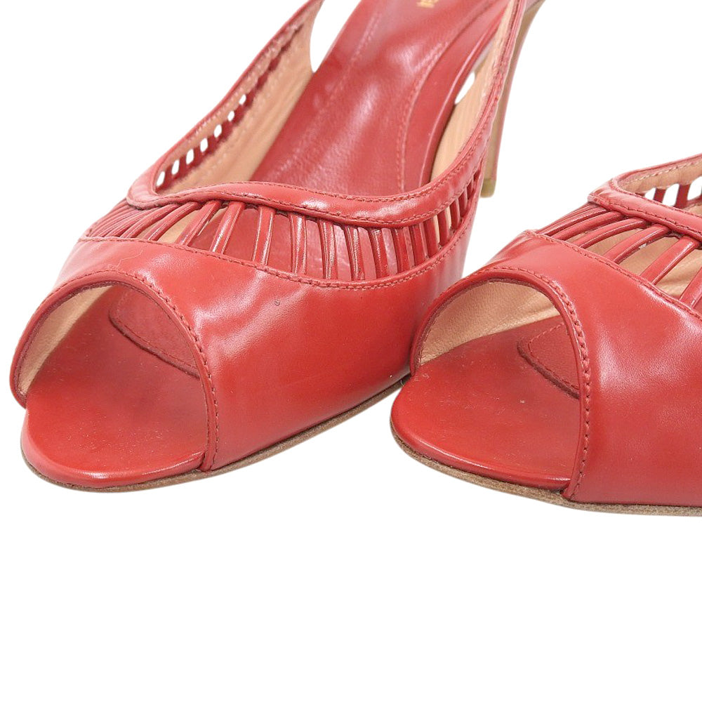 Sergio Rossi セルジオロッシ 美品 レザー オープントゥ サンダル パンプス レディース レッド 38 シューズ 38