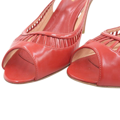 Sergio Rossi セルジオロッシ 美品 レザー オープントゥ サンダル パンプス レディース レッド 38 シューズ 38