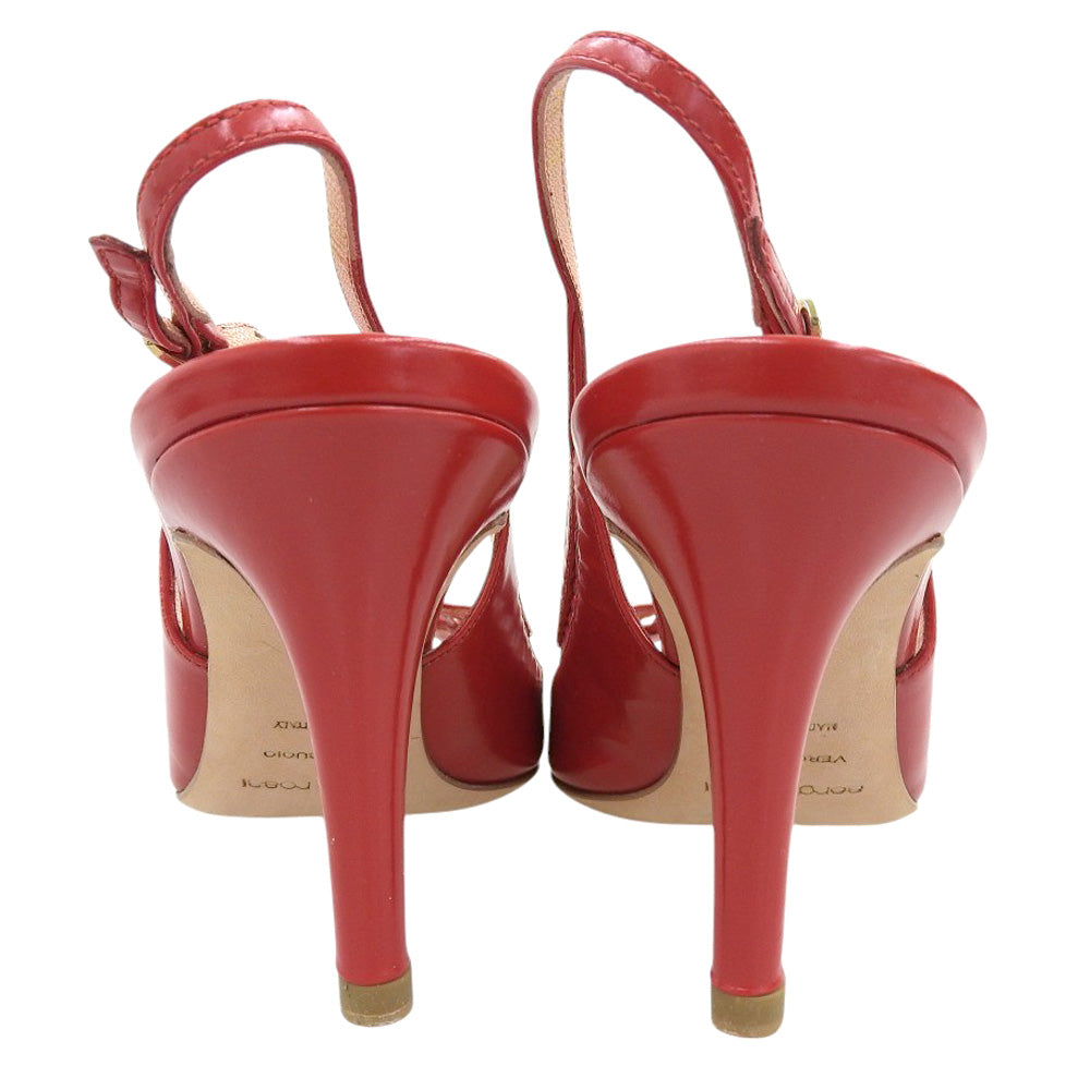 Sergio Rossi セルジオロッシ 美品 レザー オープントゥ サンダル パンプス レディース レッド 38 シューズ 38