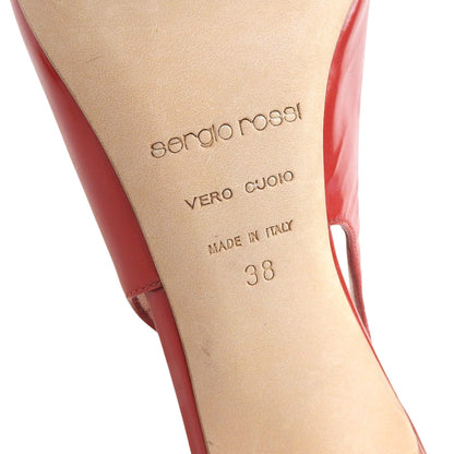 Sergio Rossi セルジオロッシ 美品 レザー オープントゥ サンダル パンプス レディース レッド 38 シューズ 38