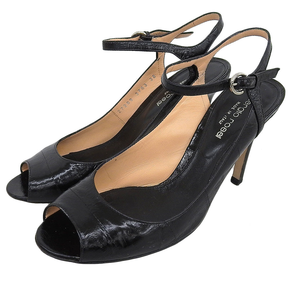 Sergio Rossi セルジオロッシ レザー アンクルストラップ パンプス レディース 黒 ブラック 38 シューズ 38
