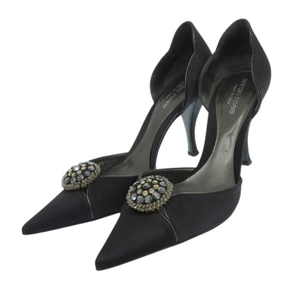 Sergio Rossi セルジオロッシ サテン ビジュー ポインテッドトゥ パンプス レディース ブラック 38 シューズ 38