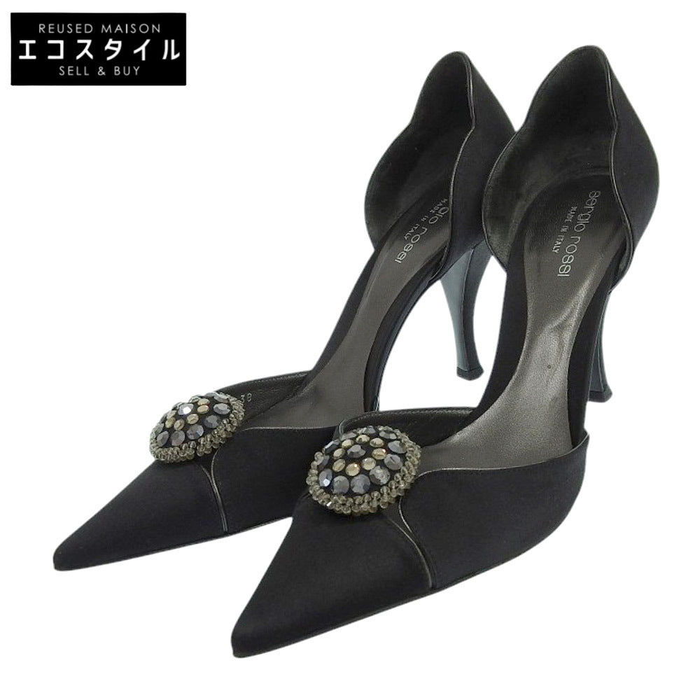 Sergio Rossi セルジオロッシ サテン ビジュー ポインテッドトゥ パンプス レディース ブラック 38 シューズ 38