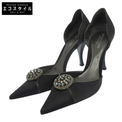 Sergio Rossi セルジオロッシ サテン ビジュー ポインテッドトゥ パンプス レディース ブラック 38 シューズ 38