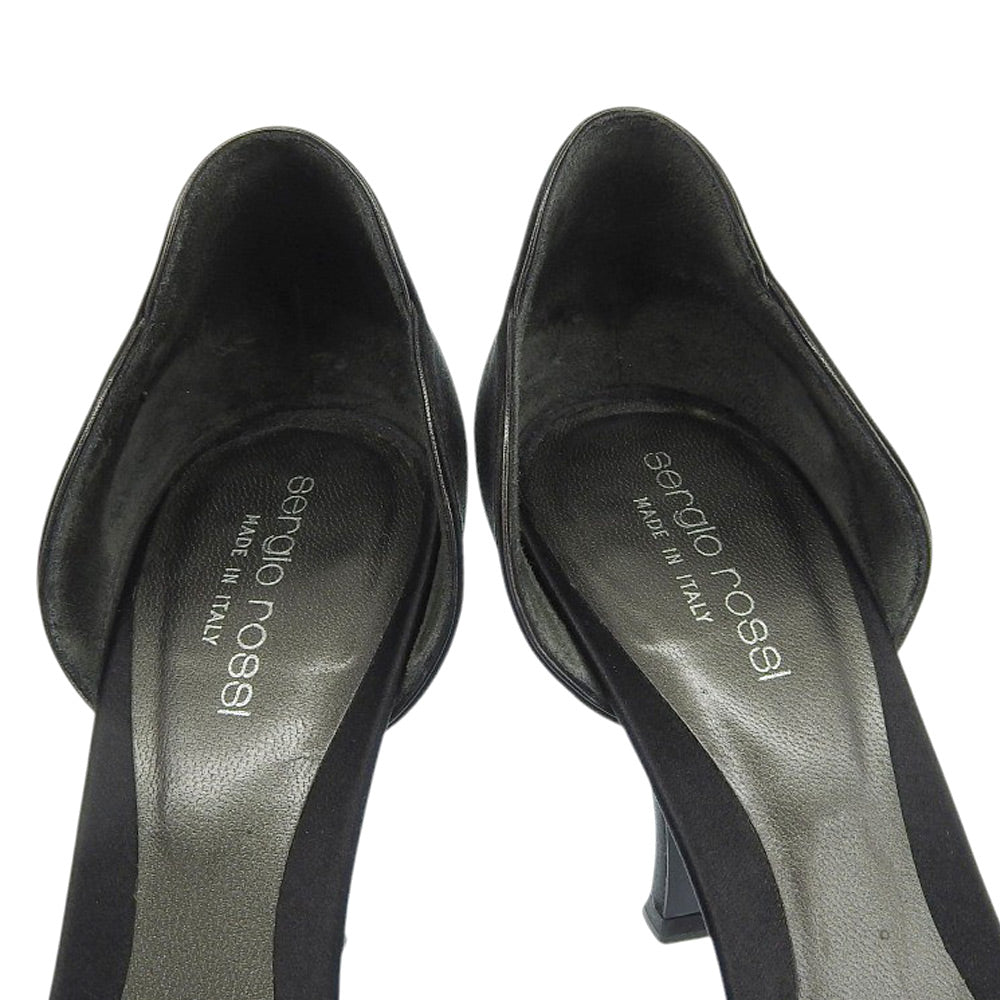 Sergio Rossi セルジオロッシ サテン ビジュー ポインテッドトゥ パンプス レディース ブラック 38 シューズ 38