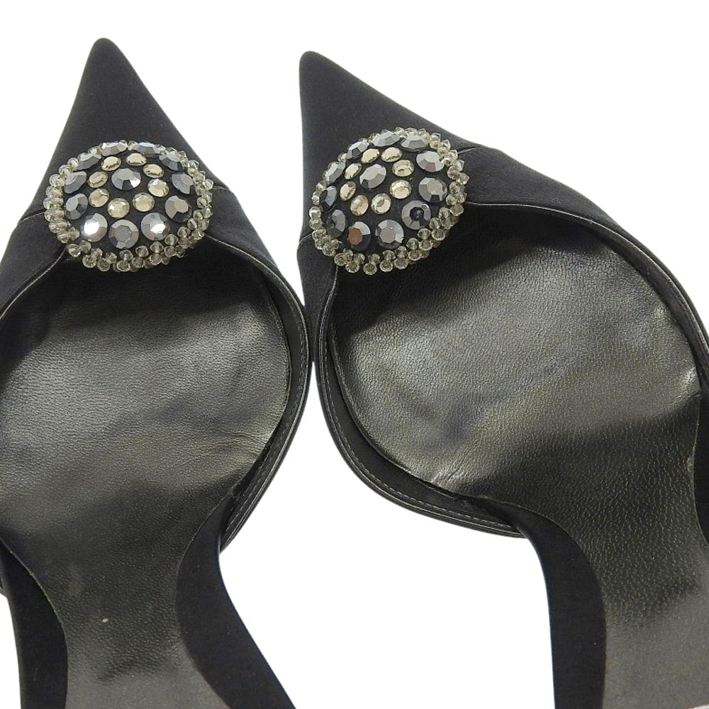 Sergio Rossi セルジオロッシ サテン ビジュー ポインテッドトゥ パンプス レディース ブラック 38 シューズ 38