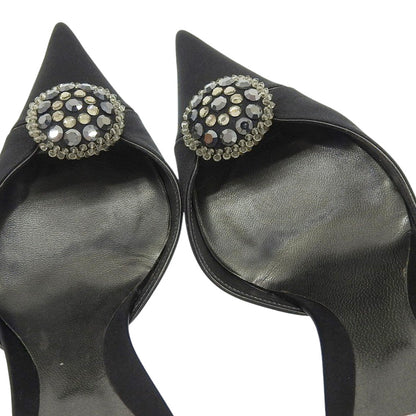 Sergio Rossi セルジオロッシ サテン ビジュー ポインテッドトゥ パンプス レディース ブラック 38 シューズ 38