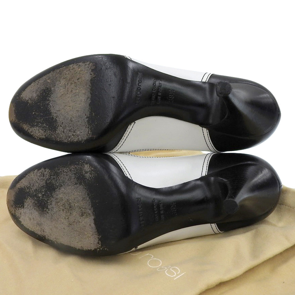 Sergio Rossi セルジオロッシ レザー リボン ラウンドトゥ パンプス レディース ブラック×ホワイト 38 1/2 シューズ 38.5