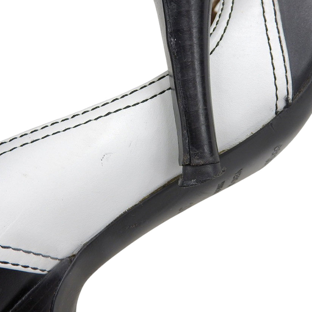 Sergio Rossi セルジオロッシ レザー リボン ラウンドトゥ パンプス レディース ブラック×ホワイト 38 1/2 シューズ 38.5