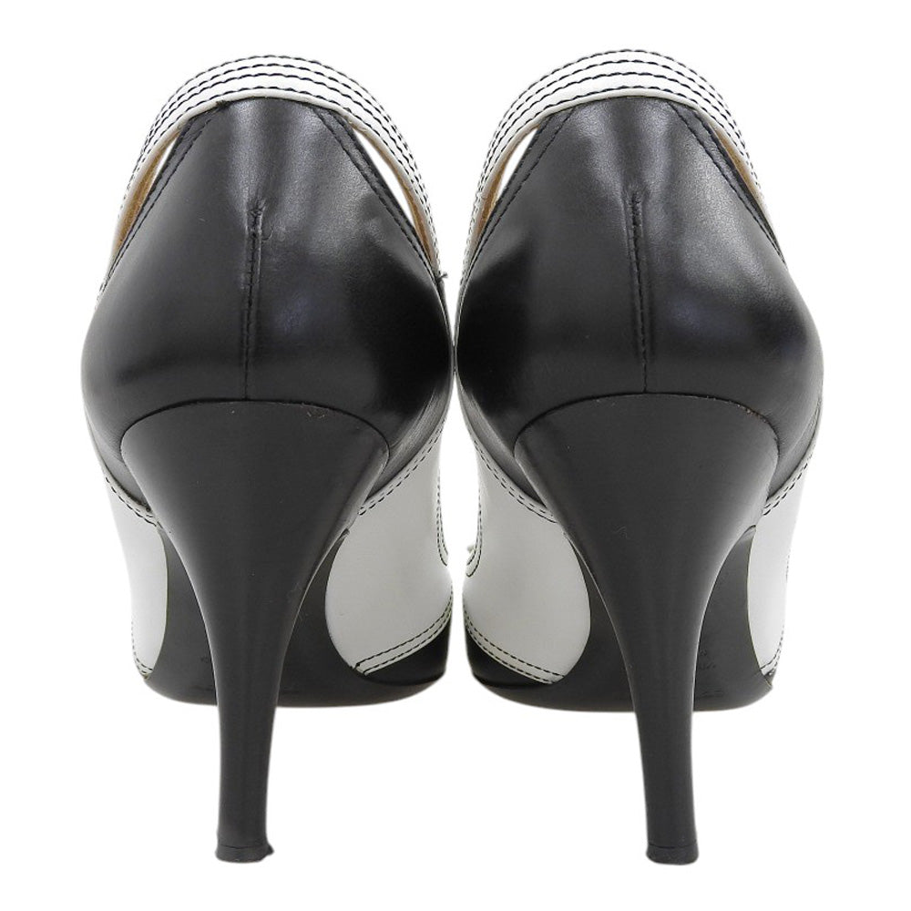 Sergio Rossi セルジオロッシ レザー リボン ラウンドトゥ パンプス レディース ブラック×ホワイト 38 1/2 シューズ 38.5