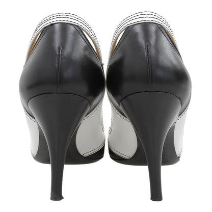 Sergio Rossi セルジオロッシ レザー リボン ラウンドトゥ パンプス レディース ブラック×ホワイト 38 1/2 シューズ 38.5