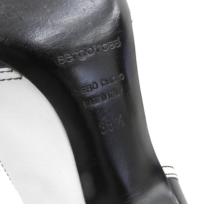 Sergio Rossi セルジオロッシ レザー リボン ラウンドトゥ パンプス レディース ブラック×ホワイト 38 1/2 シューズ 38.5