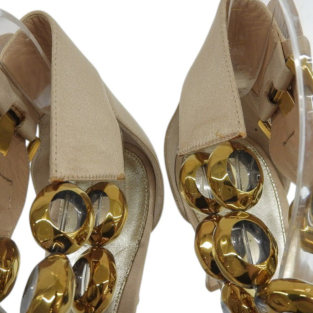 Sergio Rossi セルジオロッシ ビジュー アンクルストラップ サンダル パンプス レディース ピンクベージュ 38 シューズ 38