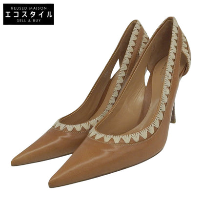 Sergio Rossi セルジオロッシ 新品同様 レザー ポインテッドトゥ ヒール パンプス レディース ブラウン 37 1/2 シューズ 37.5