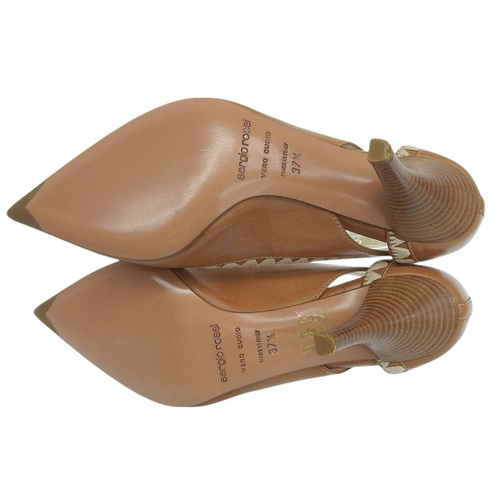 Sergio Rossi セルジオロッシ 新品同様 レザー ポインテッドトゥ ヒール パンプス レディース ブラウン 37 1/2 シューズ 37.5