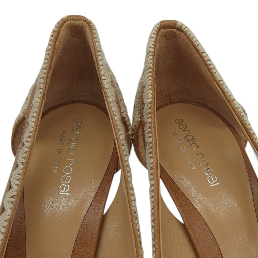 Sergio Rossi セルジオロッシ 新品同様 レザー ポインテッドトゥ ヒール パンプス レディース ブラウン 37 1/2 シューズ 37.5