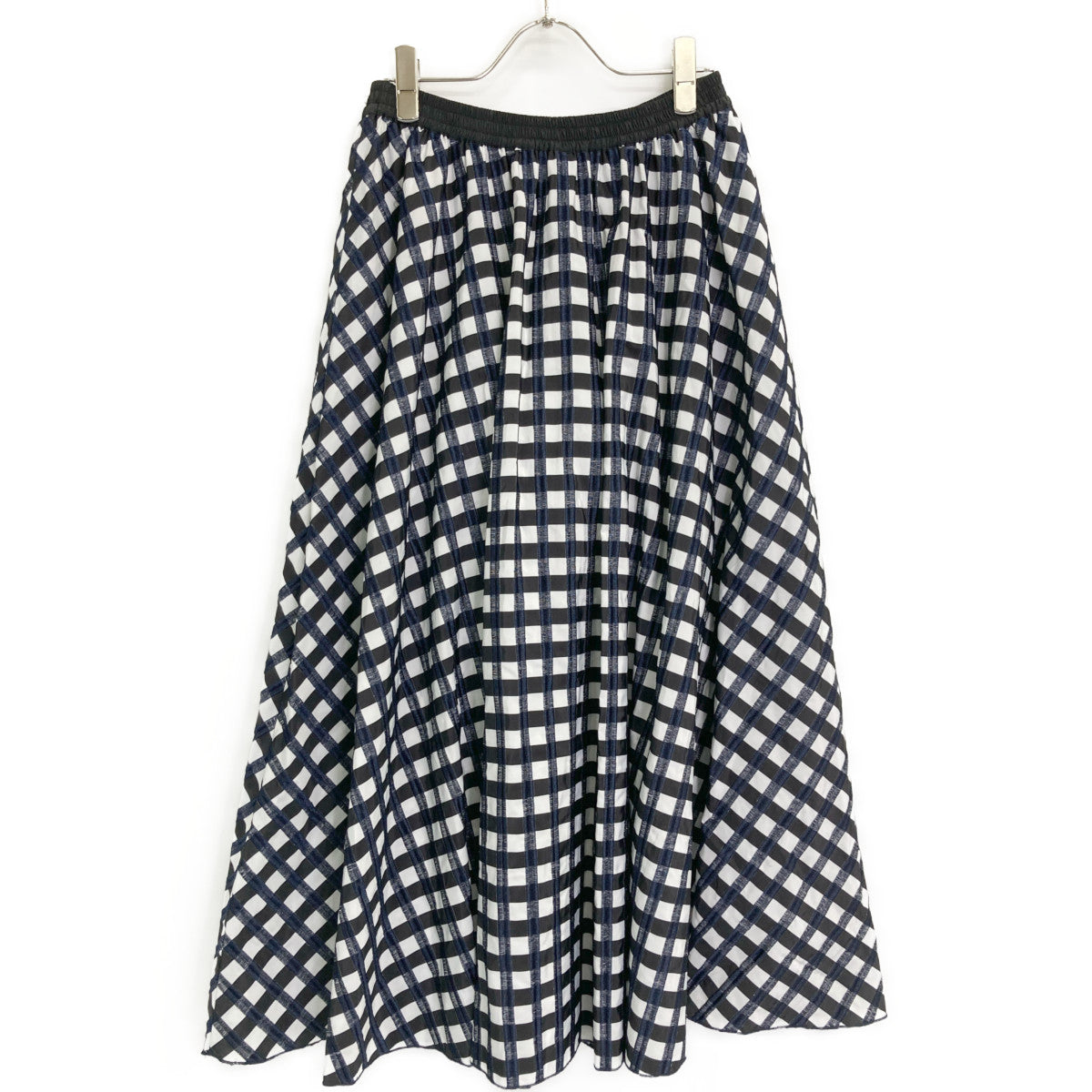 SOV. ソブ ダブルスタンダード 25年製 ネイビー GINGHAM CHECK FLARED SKIRT スカート 36