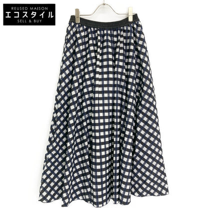 SOV. ソブ ダブルスタンダード 25年製 ネイビー GINGHAM CHECK FLARED SKIRT スカート 36