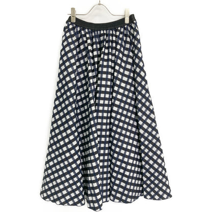 SOV. ソブ ダブルスタンダード 25年製 ネイビー GINGHAM CHECK FLARED SKIRT スカート 36