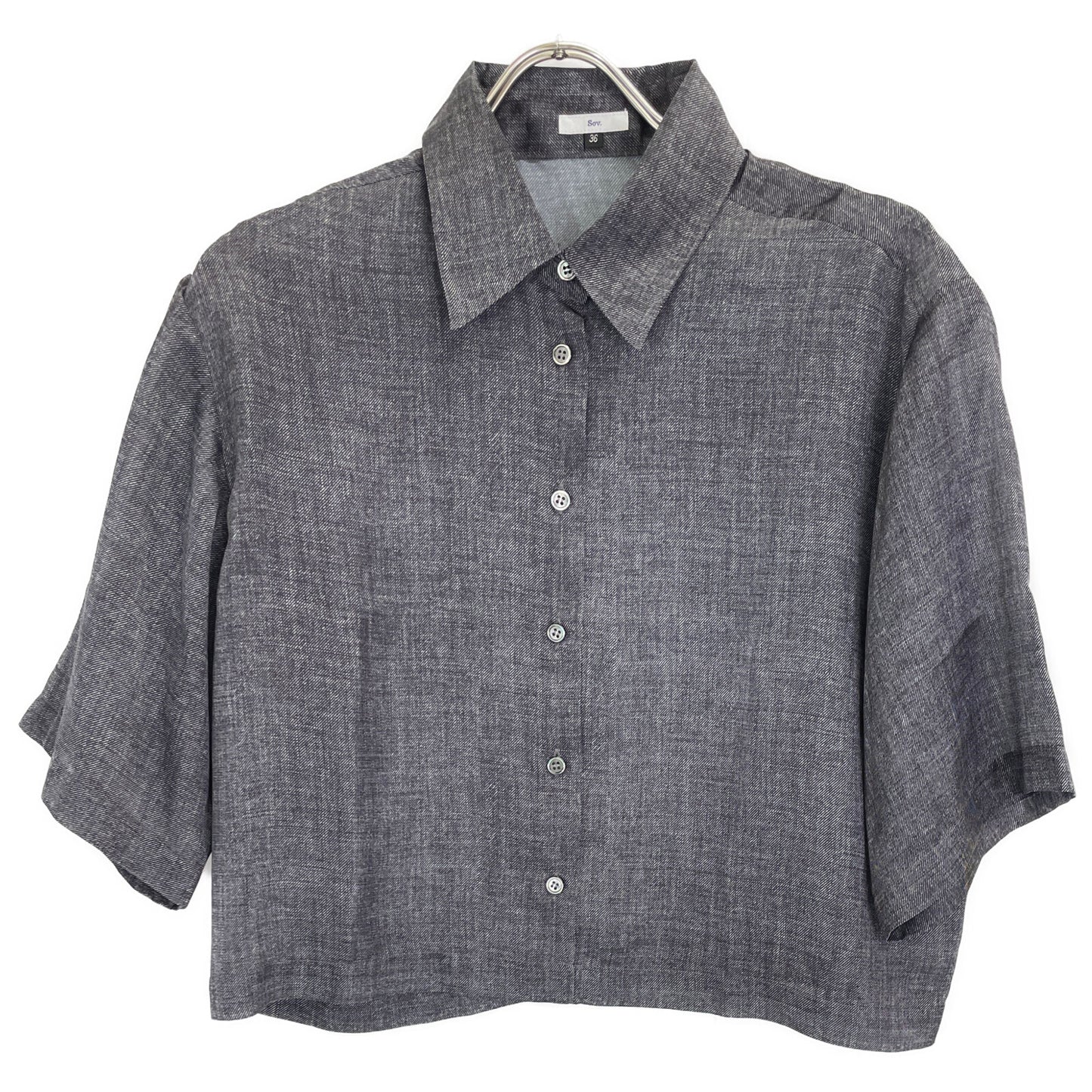 SOV. ソブ ダブルスタンダード 25年製 ｸﾞﾚｰ ｻﾃﾝﾃﾞﾆﾑﾌﾟﾘﾝﾄｸﾛｯﾌﾟﾄﾞｼｬﾂ トップス 36