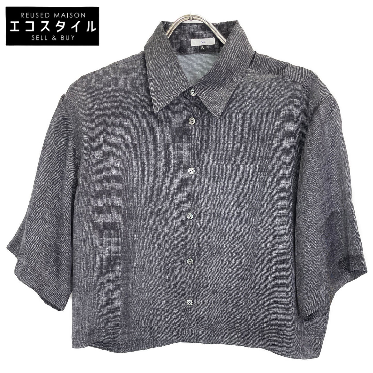 SOV. ソブ ダブルスタンダード 25年製 ｸﾞﾚｰ ｻﾃﾝﾃﾞﾆﾑﾌﾟﾘﾝﾄｸﾛｯﾌﾟﾄﾞｼｬﾂ トップス 36