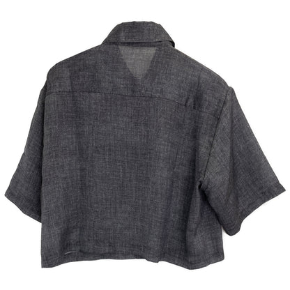 SOV. ソブ ダブルスタンダード 25年製 ｸﾞﾚｰ ｻﾃﾝﾃﾞﾆﾑﾌﾟﾘﾝﾄｸﾛｯﾌﾟﾄﾞｼｬﾂ トップス 36