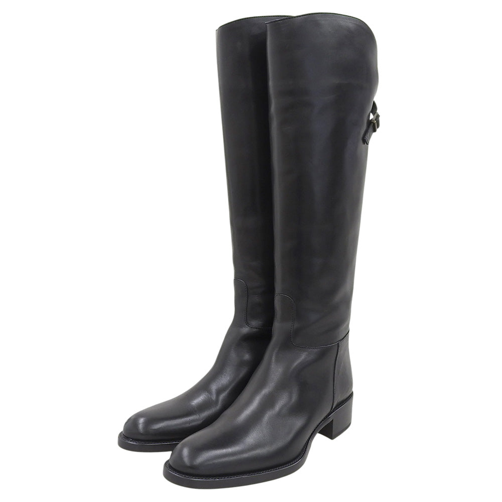 SARTORE サルトル 美品 バッグジップ クロスバックル ロングブーツ シューズ レディース ブラック 37 SR1208 シューズ 37