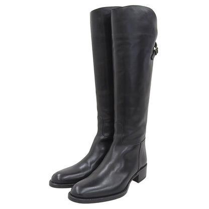 SARTORE サルトル 美品 バッグジップ クロスバックル ロングブーツ シューズ レディース ブラック 37 SR1208 シューズ 37