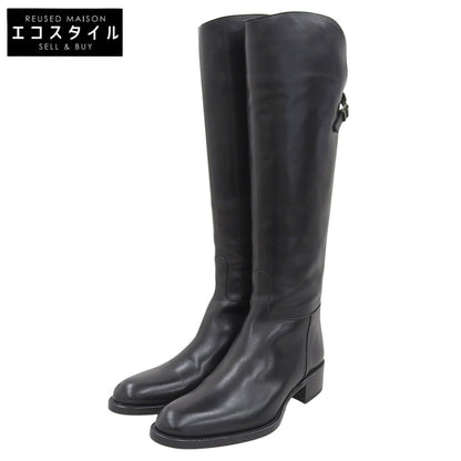 SARTORE サルトル 美品 バッグジップ クロスバックル ロングブーツ シューズ レディース ブラック 37 SR1208 シューズ 37
