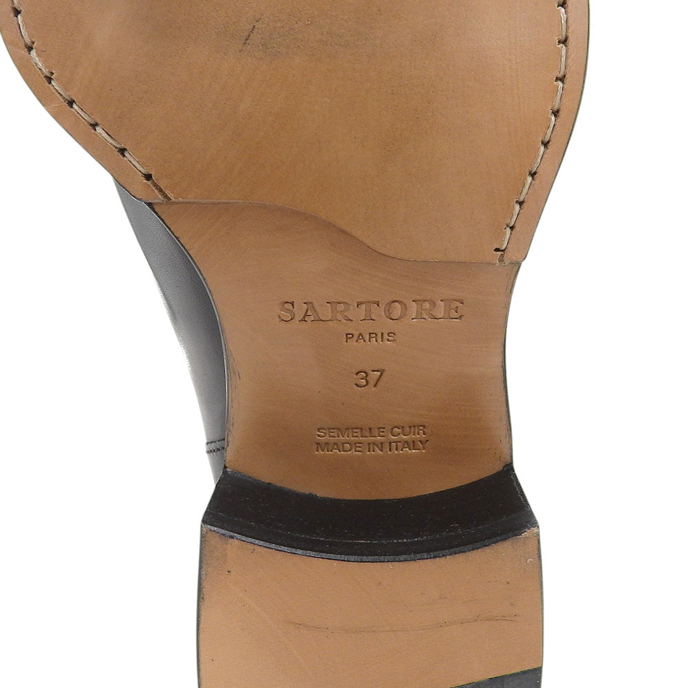 SARTORE サルトル 美品 バッグジップ クロスバックル ロングブーツ シューズ レディース ブラック 37 SR1208 シューズ 37