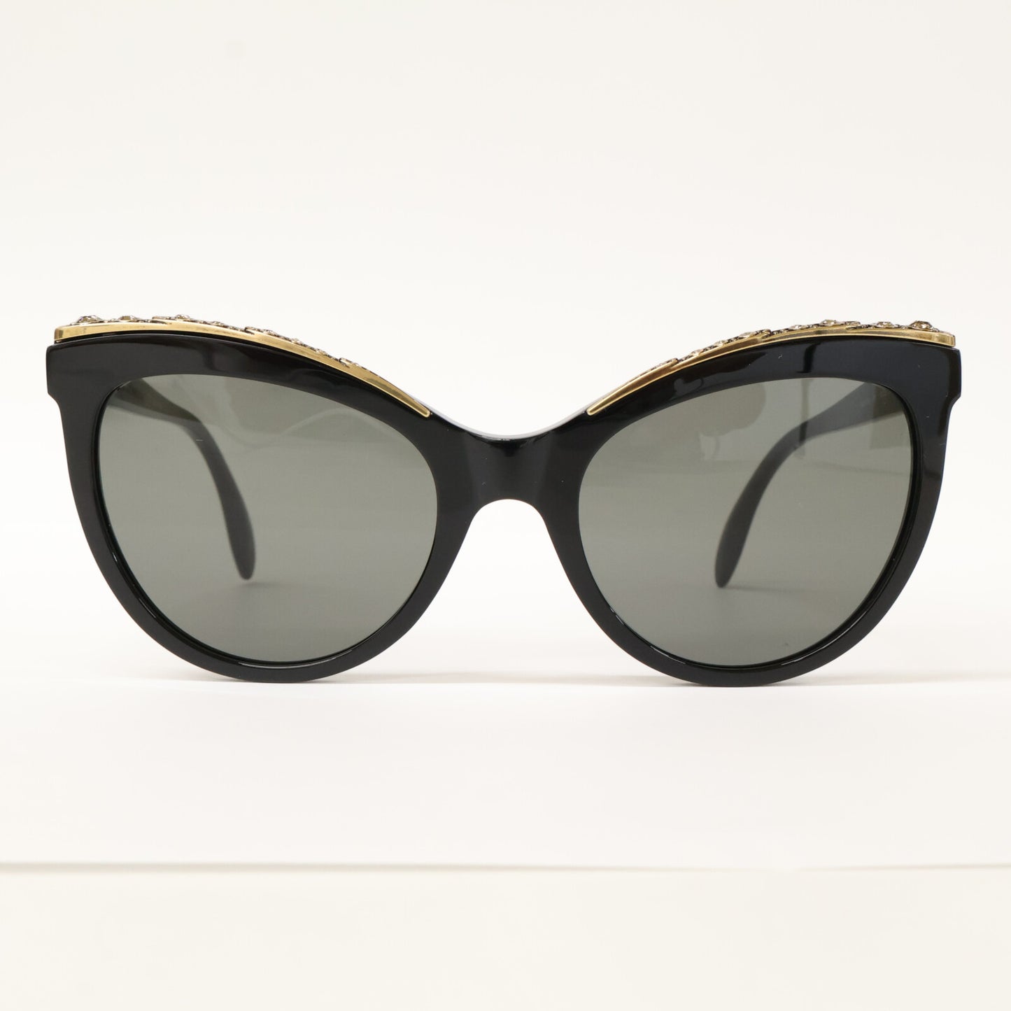 Alexander McQueen アレキサンダーマックイーン 【美品】AM0181S 001 ビジュー キャットアイ サングラス 55□21-145