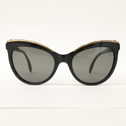 Alexander McQueen アレキサンダーマックイーン 【美品】AM0181S 001 ビジュー キャットアイ サングラス 55□21-145