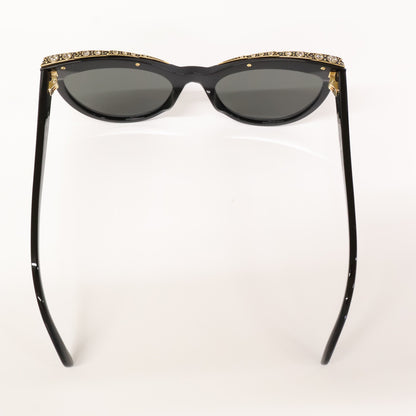 Alexander McQueen アレキサンダーマックイーン 【美品】AM0181S 001 ビジュー キャットアイ サングラス 55□21-145