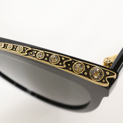 Alexander McQueen アレキサンダーマックイーン 【美品】AM0181S 001 ビジュー キャットアイ サングラス 55□21-145