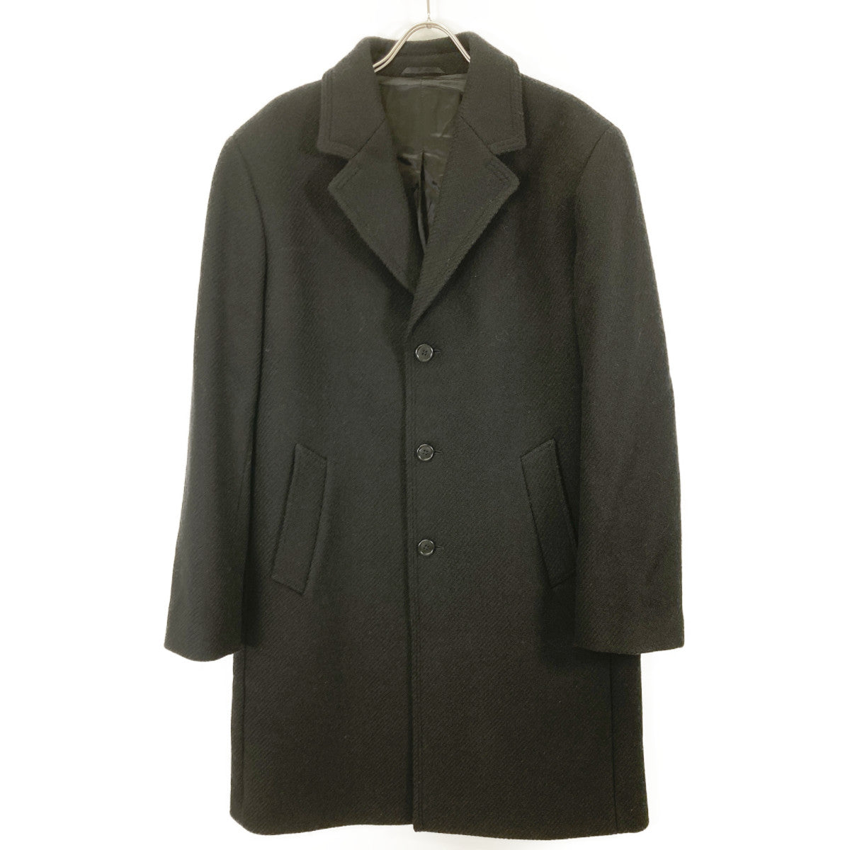 agnes b. アニエスベー MZ26TM58 OF361839 ﾌﾞﾗｯｸ ｳｰﾙ ﾁｪｽﾀｰｺｰﾄ コート 50