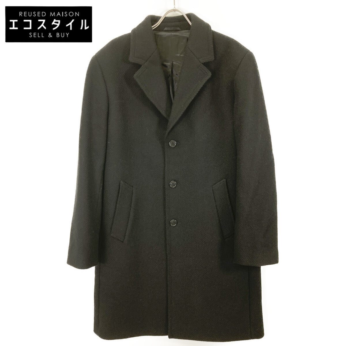 agnes b. アニエスベー MZ26TM58 OF361839 ﾌﾞﾗｯｸ ｳｰﾙ ﾁｪｽﾀｰｺｰﾄ コート 50