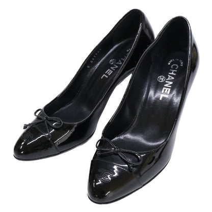 CHANEL シャネル 【美品】G27742 ココマーク リボン エナメル ヒール シューズ 37 1/2