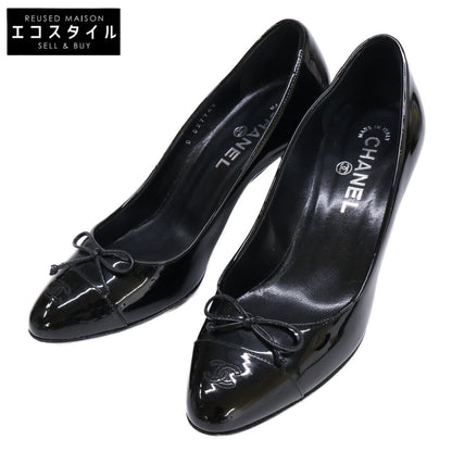 CHANEL シャネル 【美品】G27742 ココマーク リボン エナメル ヒール シューズ 37 1/2